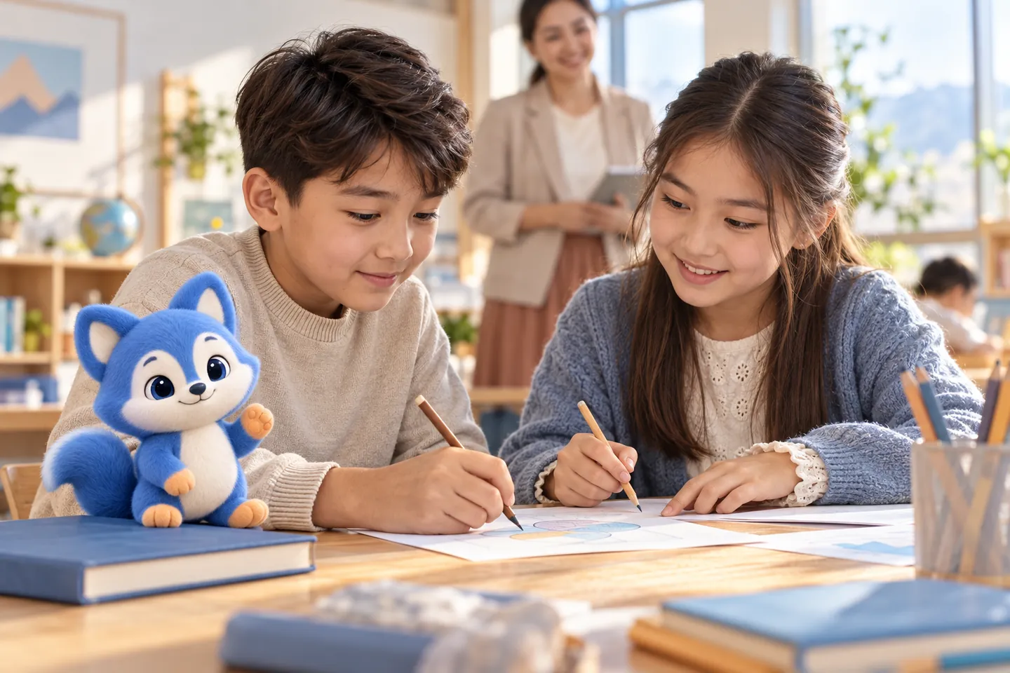 Children learning together with Nilo in their classroom